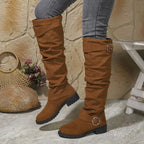 Women's Knee High Boots with Buckle Detail and Block Sole