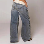 Women's Baggy Wide-Leg Jeans – Stretch Denim with Ribbed Waistband