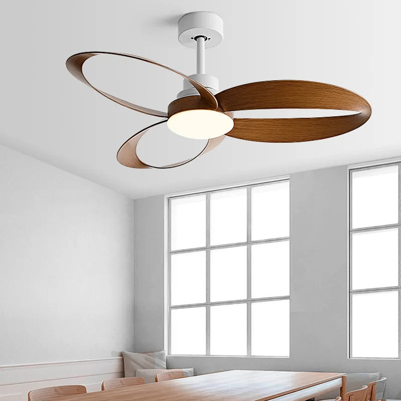 Ceiling Fan with Wooden Blades and Dimmable LED Light