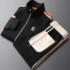 Men's Tracksuit with Faux Leather Trim – Cotton Blend Zip-Up Set