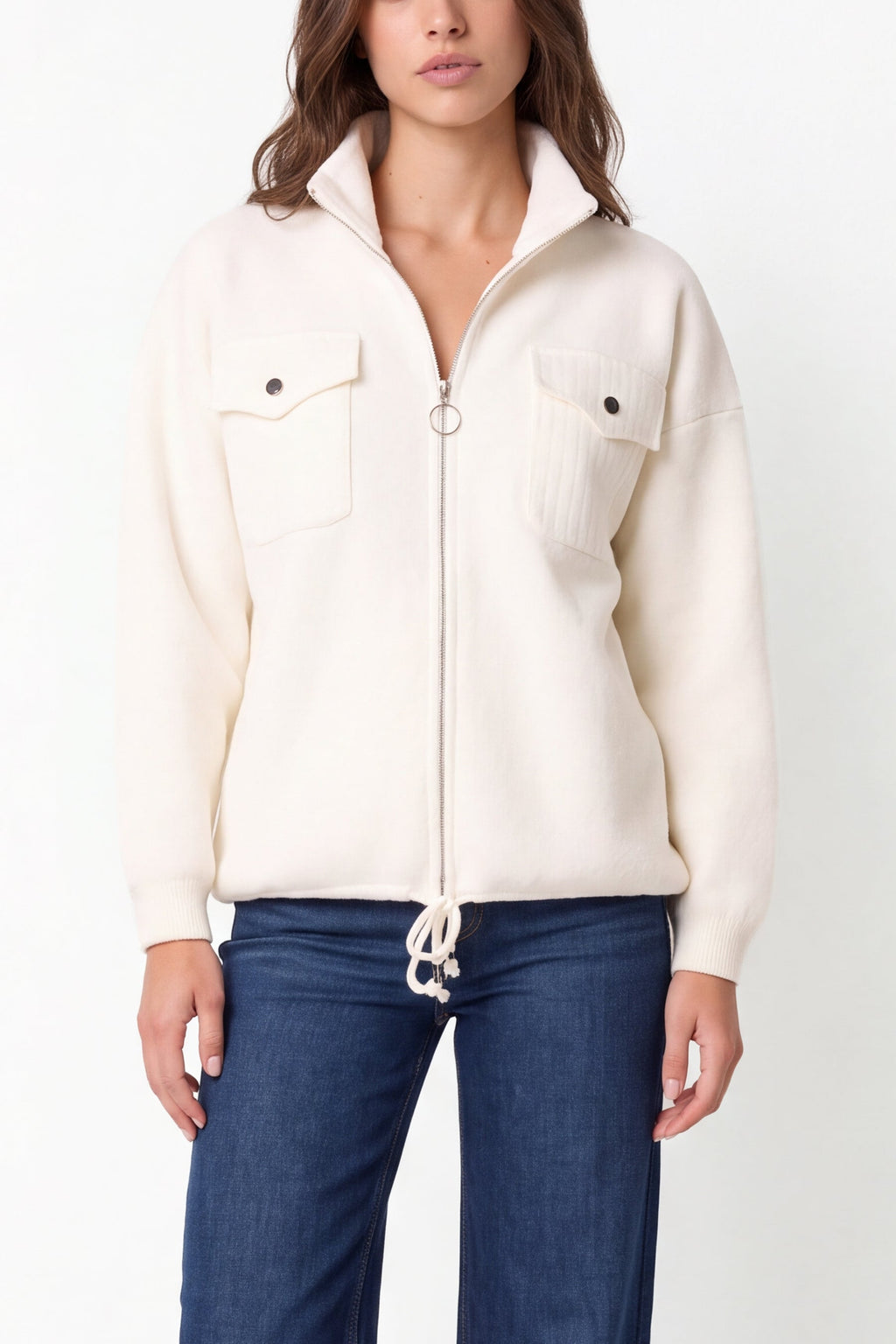 Women's Knit Zip-Up Jacket with Utility Pockets