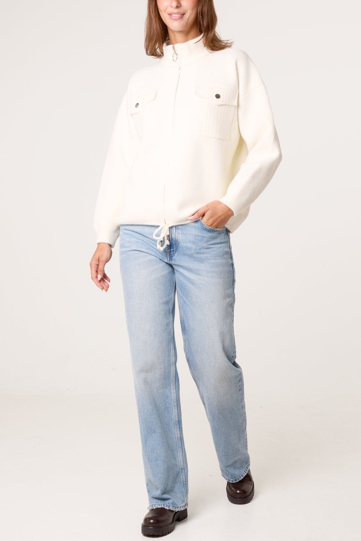 Women's Knit Zip-Up Jacket with Utility Pockets