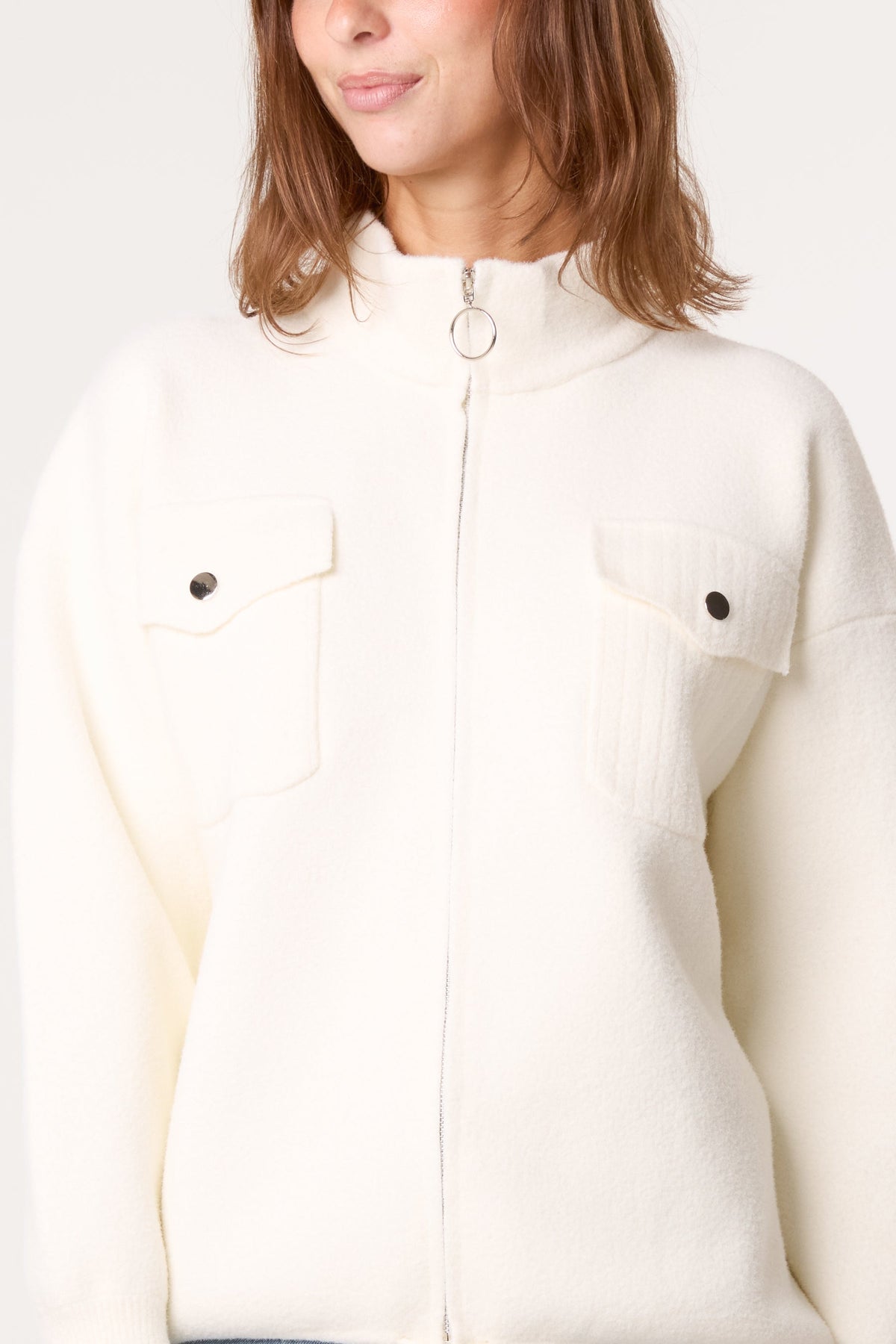 Women's Knit Zip-Up Jacket with Utility Pockets