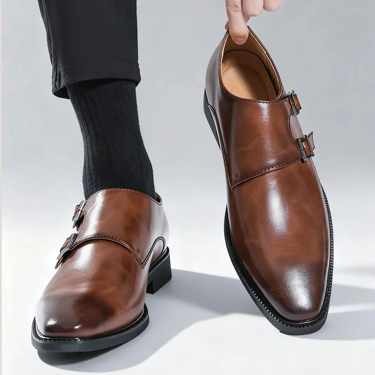 Men's Leather Loafers with Semi-Gloss Finish