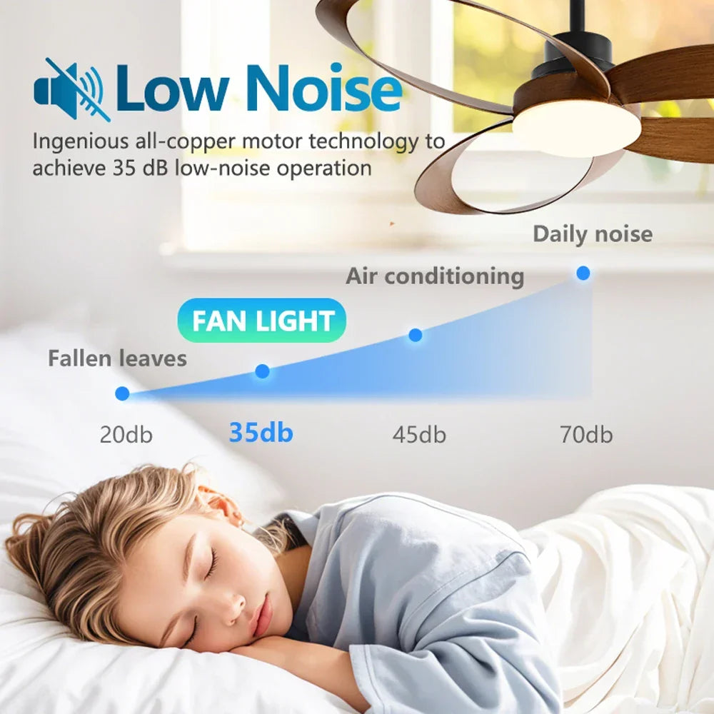 Ceiling Fan with Wooden Blades and Dimmable LED Light