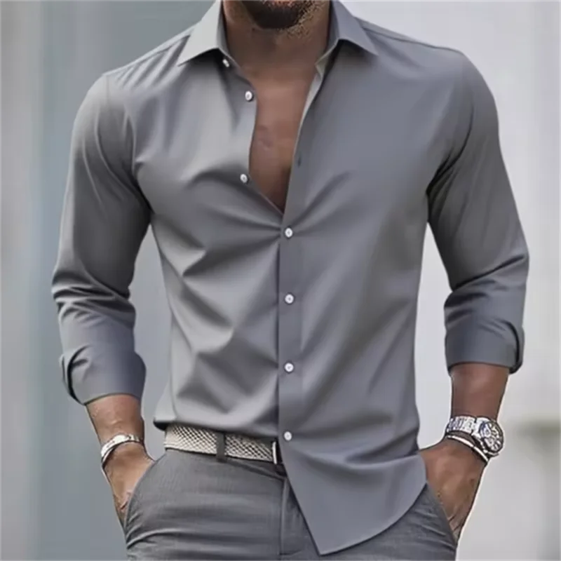 Mens Shirts Slim Fit Button-Up Long Sleeve Casual Shirt