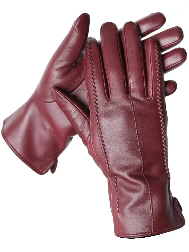 Women's Leather Winter Gloves - Warm Fleece-Lined Gloves