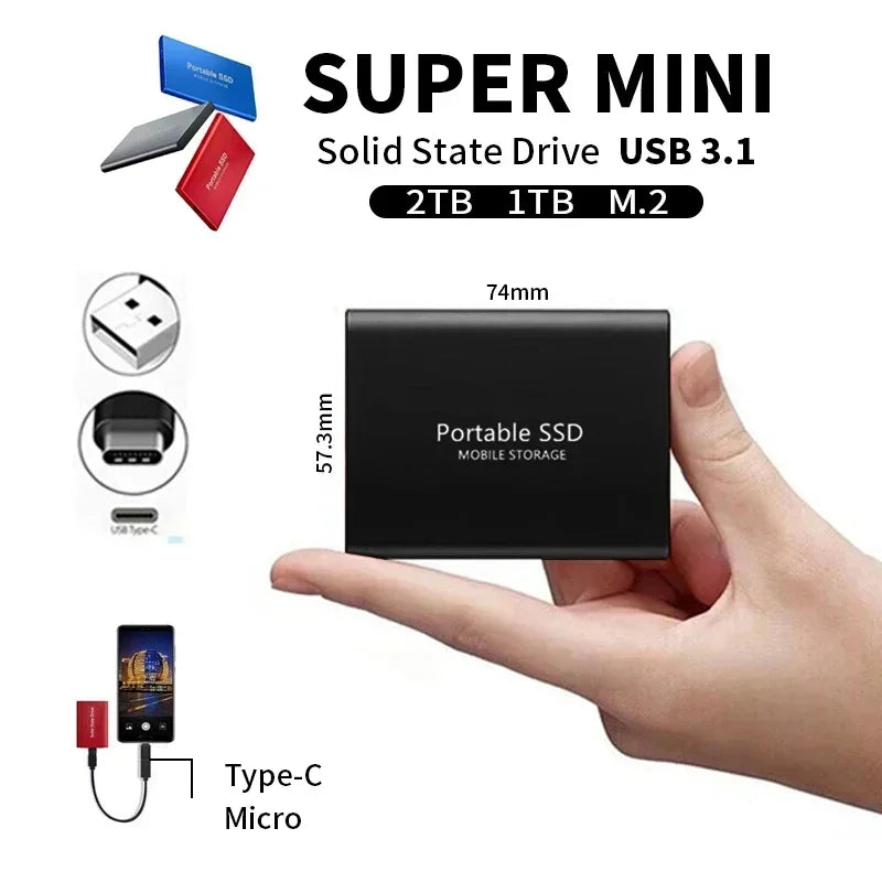 Portable External SSD 2TB - USB-C High-Speed Storage Drive