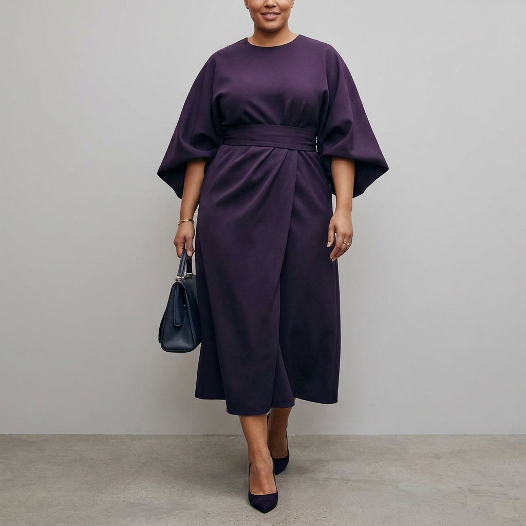Women's Maxi Dress with Batwing Sleeves - Flowing Jersey-Style Dress
