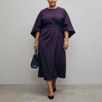Women's Maxi Dress with Batwing Sleeves - Flowing Jersey-Style Dress
