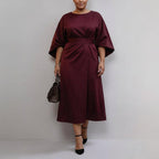 Women's Maxi Dress with Batwing Sleeves - Flowing Jersey-Style Dress