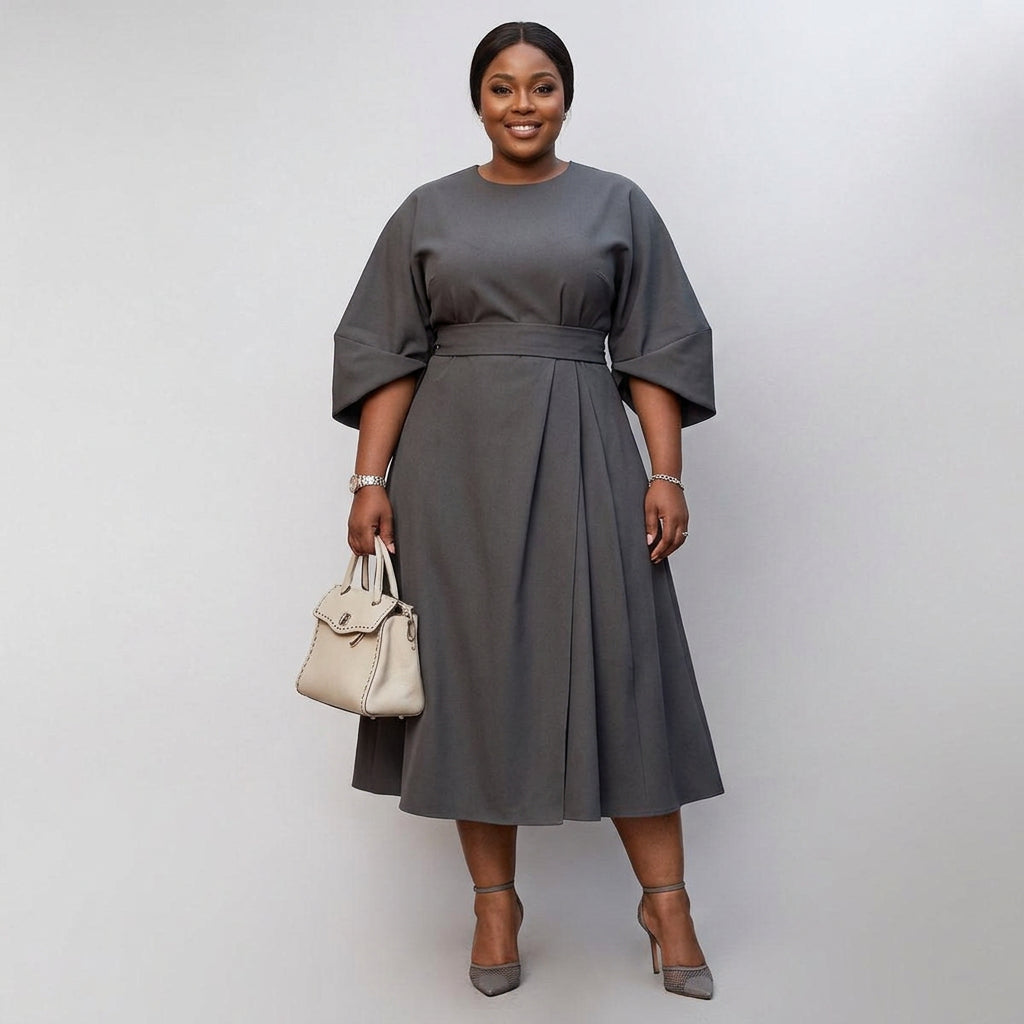 Women's Maxi Dress with Batwing Sleeves - Flowing Jersey-Style Dress