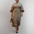 Women's Maxi Dress with Batwing Sleeves - Flowing Jersey-Style Dress