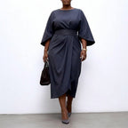 Women's Maxi Dress with Batwing Sleeves - Flowing Jersey-Style Dress