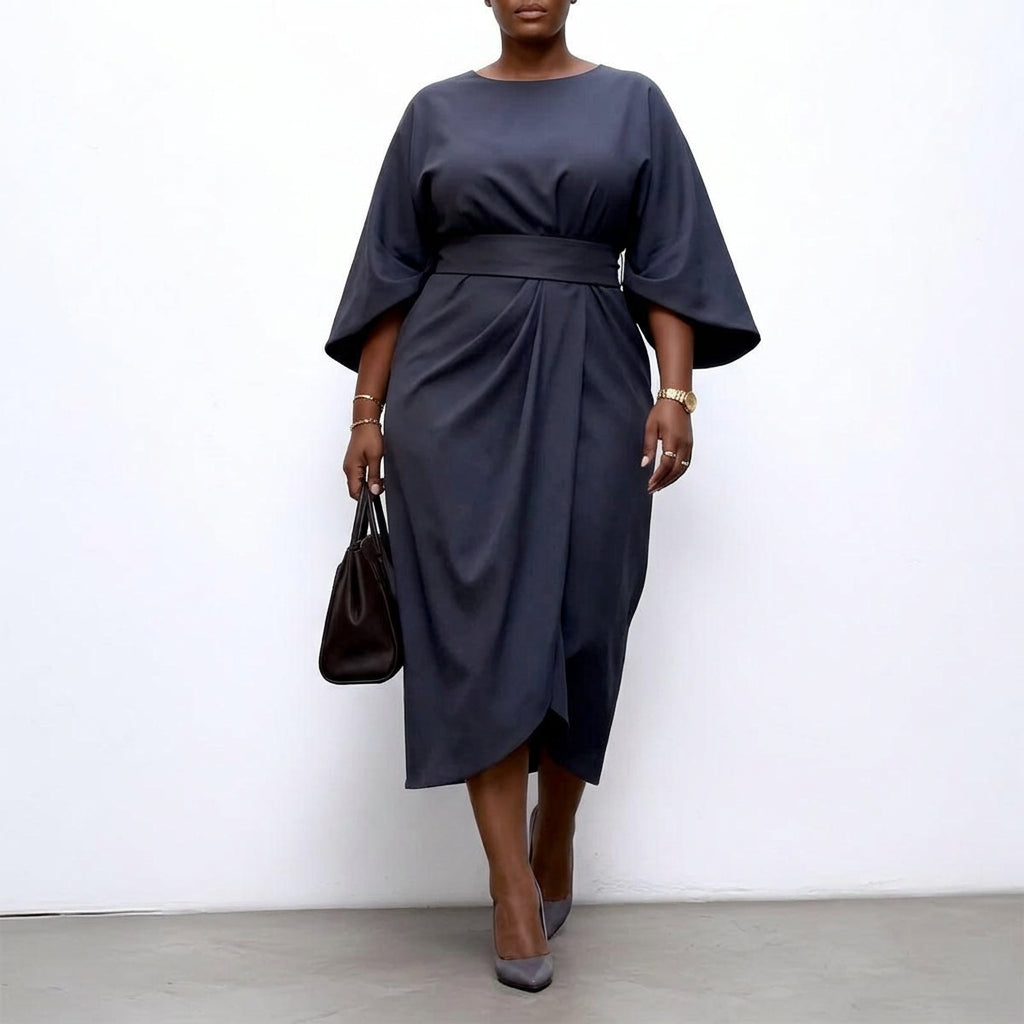 Women's Maxi Dress with Batwing Sleeves - Flowing Jersey-Style Dress