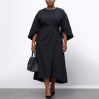Women's Maxi Dress with Batwing Sleeves - Flowing Jersey-Style Dress