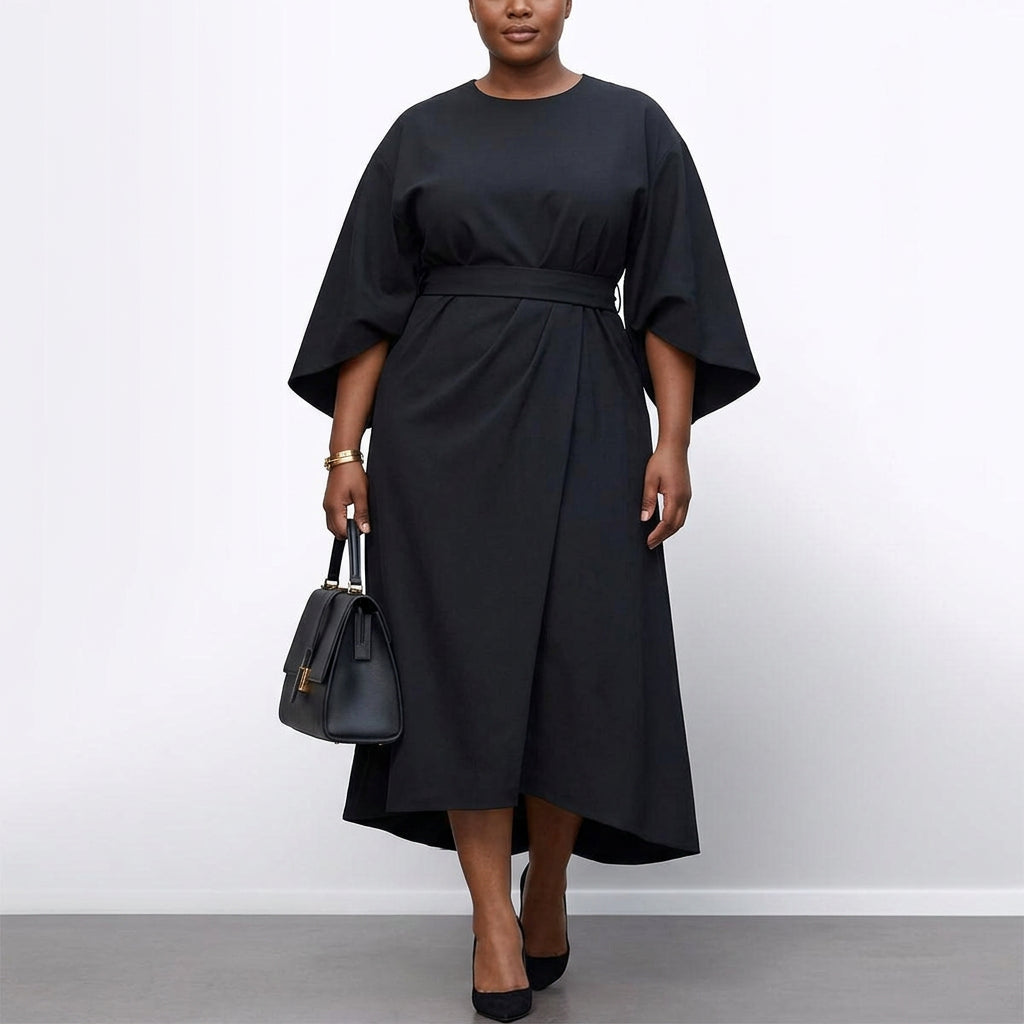 Women's Maxi Dress with Batwing Sleeves - Flowing Jersey-Style Dress