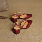 Women's Leather High Heels - Closed Toe Block Heel Shoes