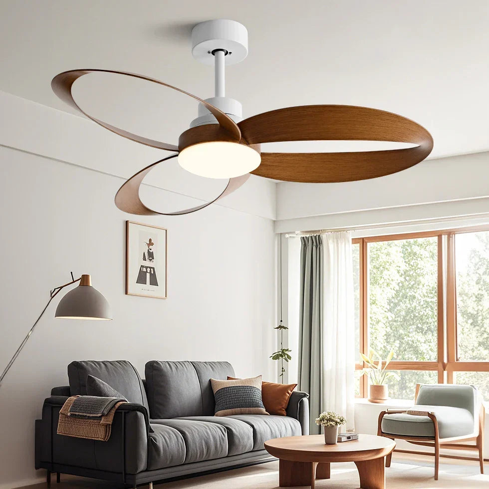 Ceiling Fan with Wooden Blades and Dimmable LED Light