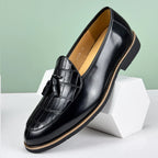 Men's Leather Tassel Loafer with Croc-Embossed Vamp