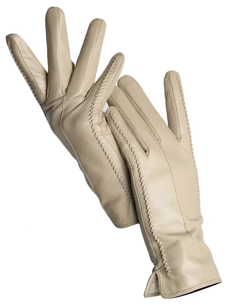 Women's Leather Winter Gloves - Warm Fleece-Lined Gloves