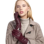 Women's Leather Winter Gloves - Warm Fleece-Lined Gloves