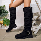 Women's Knee High Boots with Buckle Detail and Block Sole