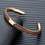 Men's Braided Leather Cuff Bracelet with Stainless Steel Clasp