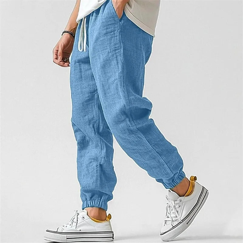 Women's Linen-Blend Jogger Pants with Drawstring Waist