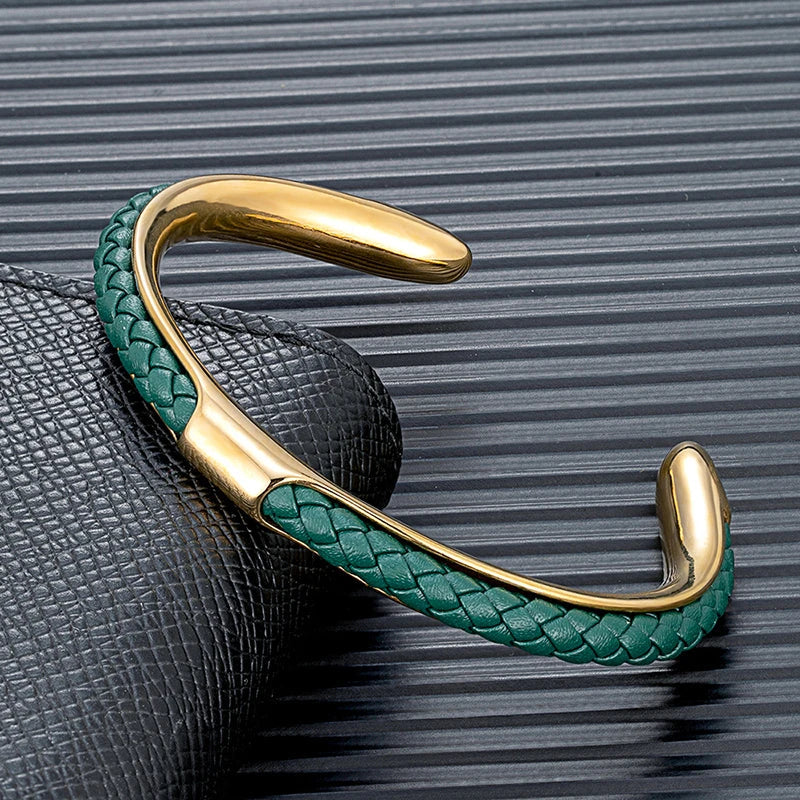 Men's Braided Leather Cuff Bracelet with Stainless Steel Clasp