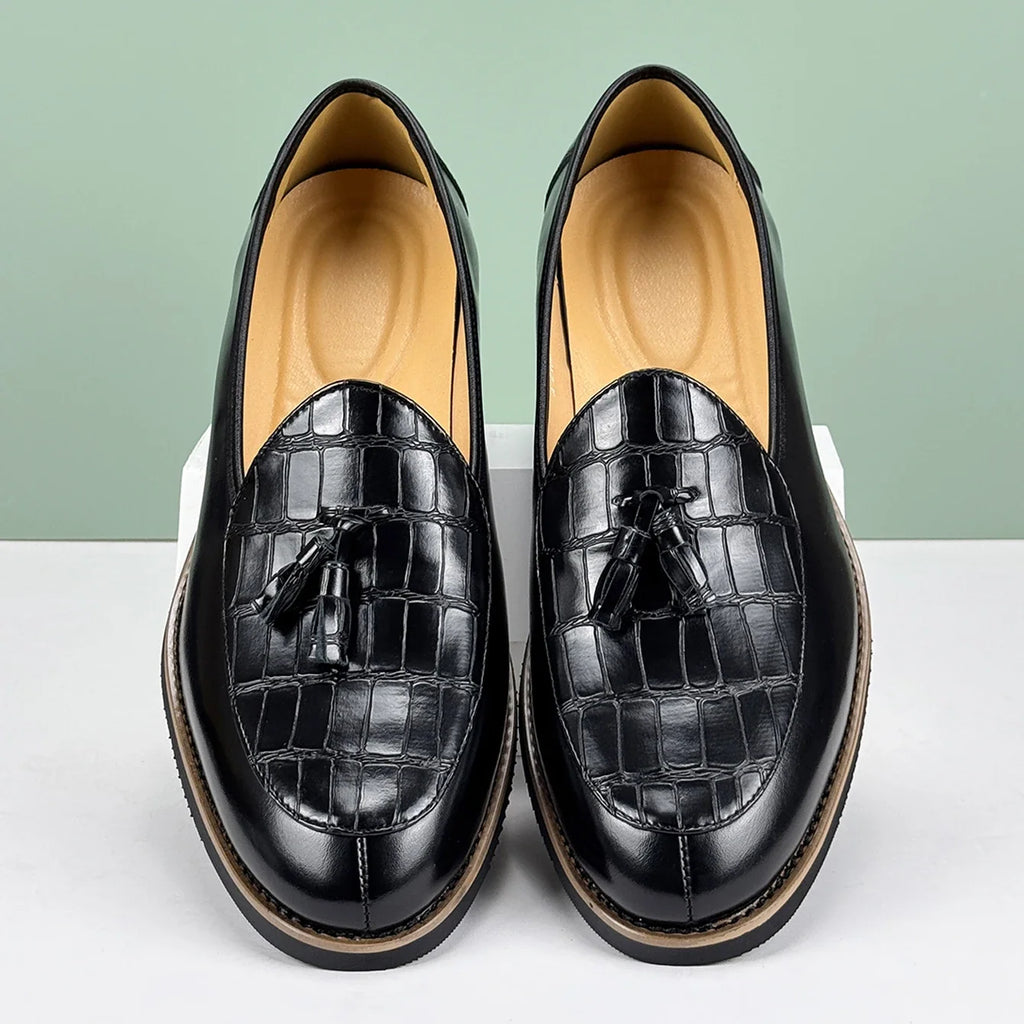 Men's Leather Tassel Loafer with Croc-Embossed Vamp