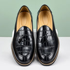 Men's Leather Tassel Loafer with Croc-Embossed Vamp
