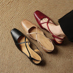 Women's Leather High Heels - Closed Toe Block Heel Shoes