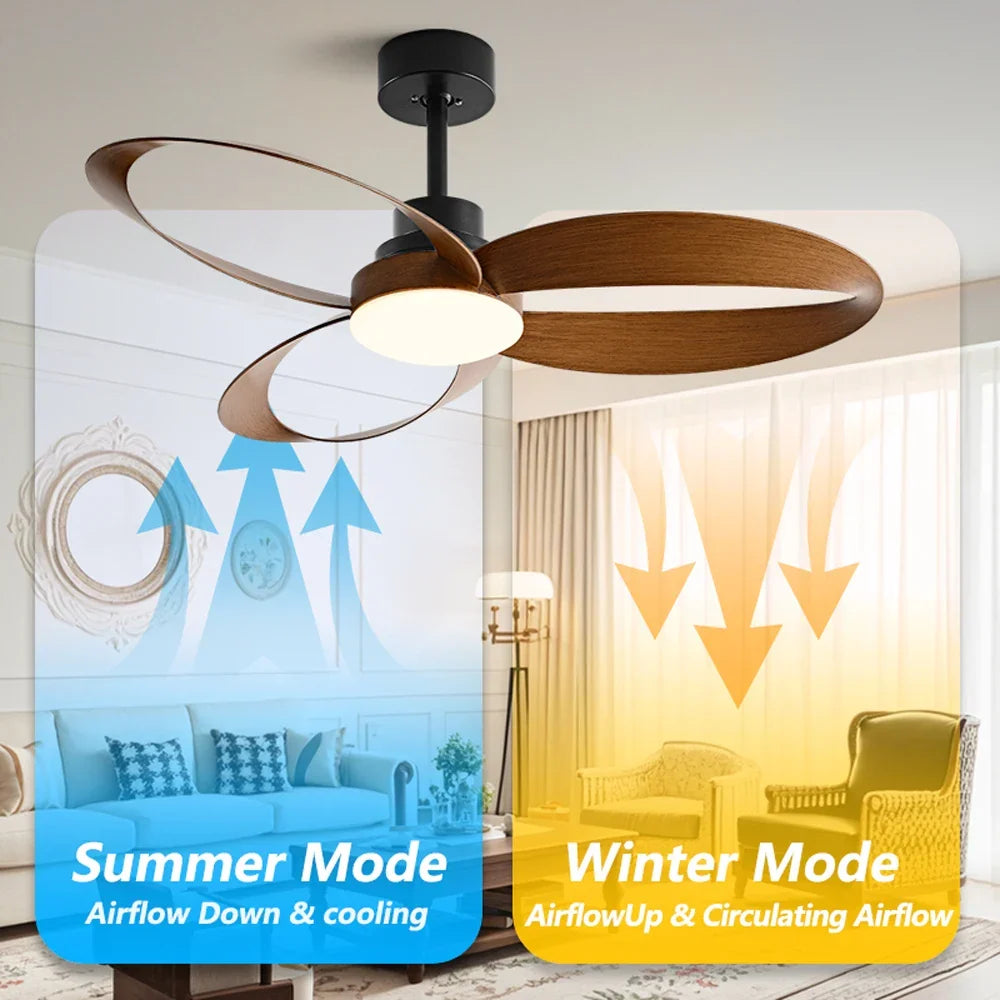 Ceiling Fan with Wooden Blades and Dimmable LED Light