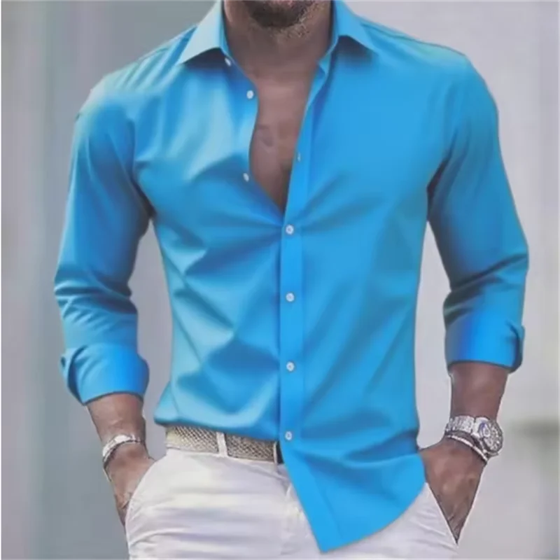 Mens Shirts Slim Fit Button-Up Long Sleeve Casual Shirt
