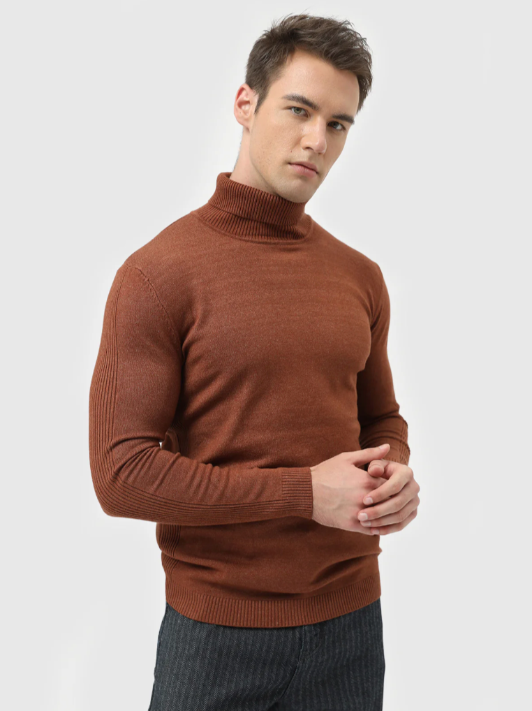 Men's Fine Knit Roll Neck Jumper - Soft Winter Sweater