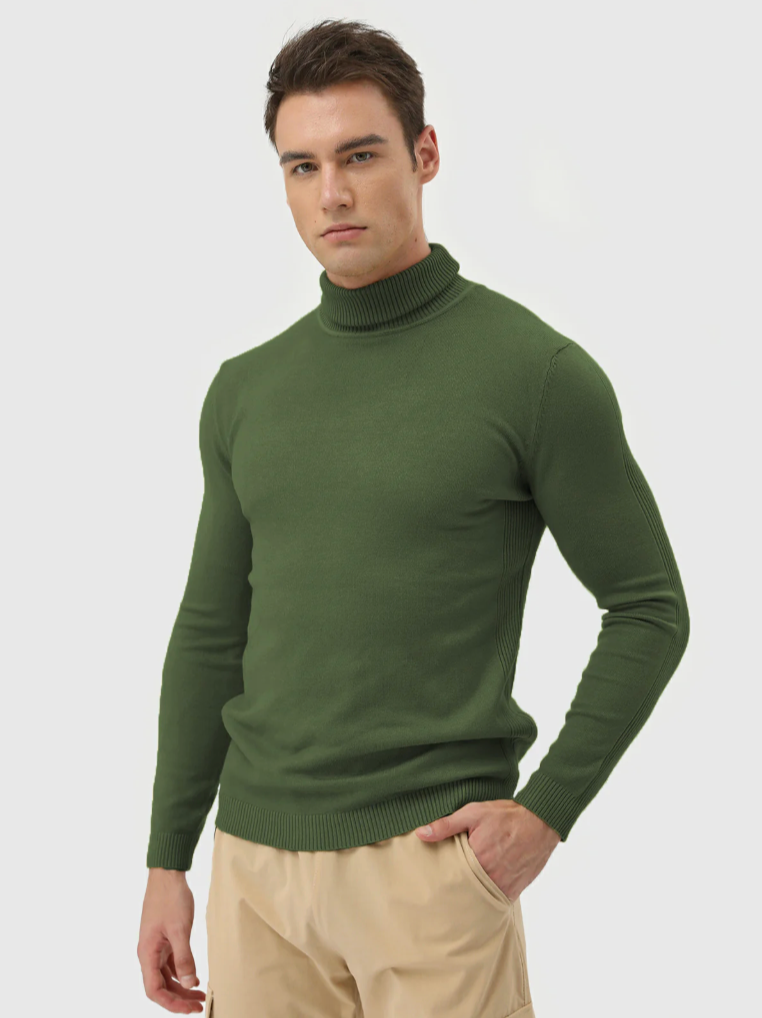 Men's Fine Knit Roll Neck Jumper - Soft Winter Sweater