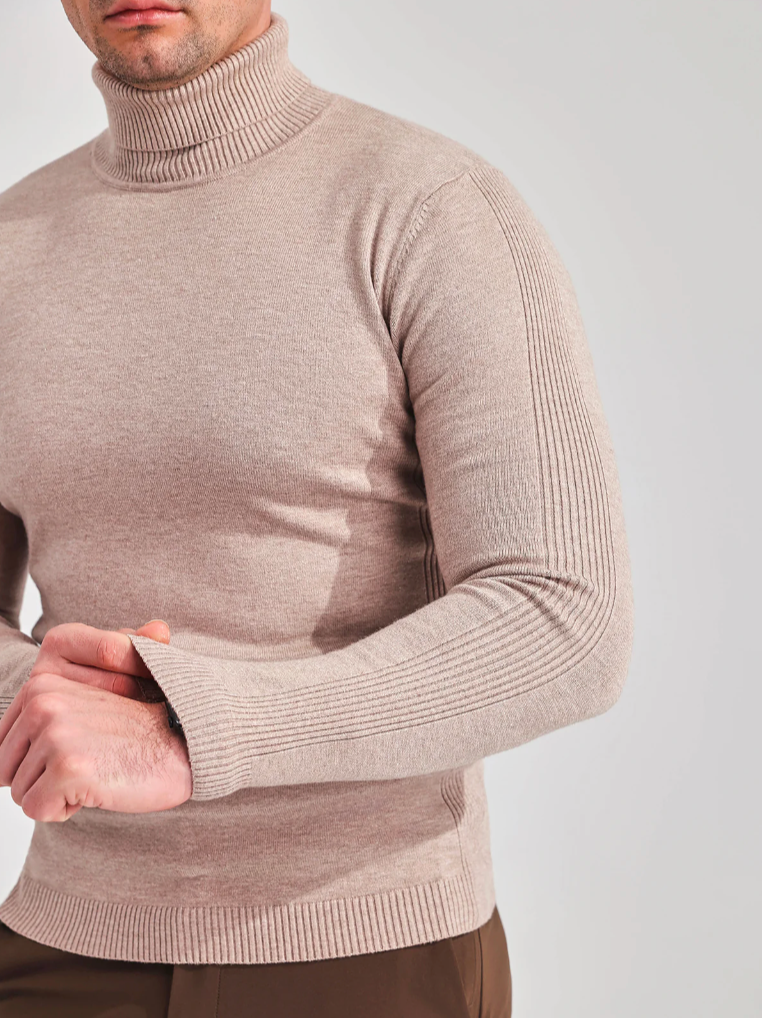 Men's Fine Knit Roll Neck Jumper - Soft Winter Sweater