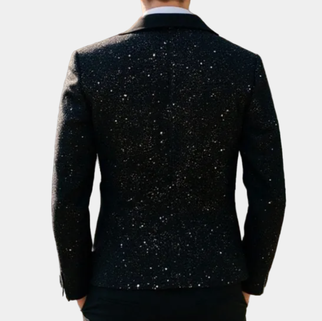 Men's Glitter Sequin Blazer with Satin Shawl Collar
