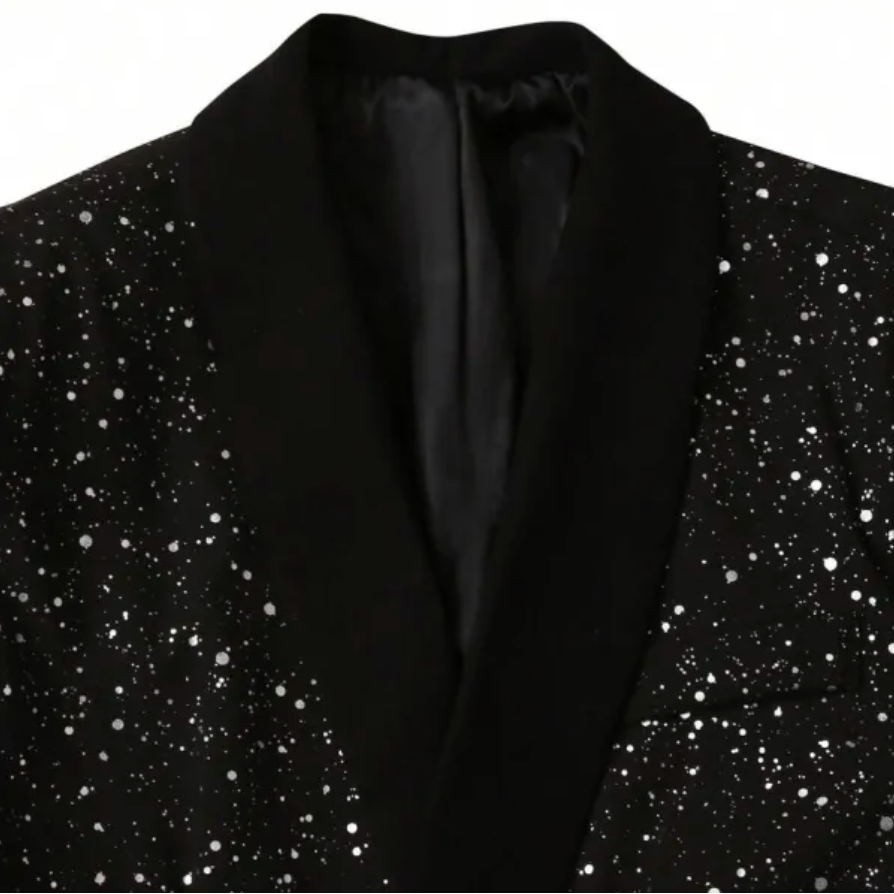 Men's Glitter Sequin Blazer with Satin Shawl Collar