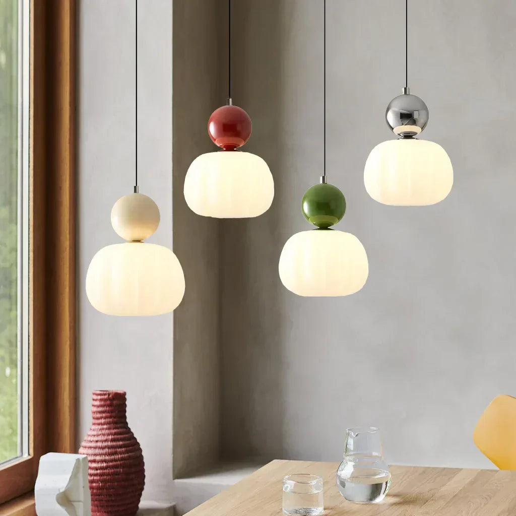 Art Deco Pendant Lamp in Bauhaus Style (Cream, Red, Green, or Chrome)