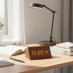 WOODSENSE – LED Wooden Clock with Voice Control for Stylish Time Display