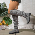 Women's Knee High Boots with Buckle Detail and Block Sole