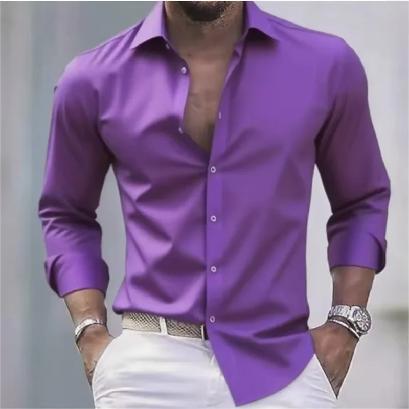 Mens Shirts Slim Fit Button-Up Long Sleeve Casual Shirt
