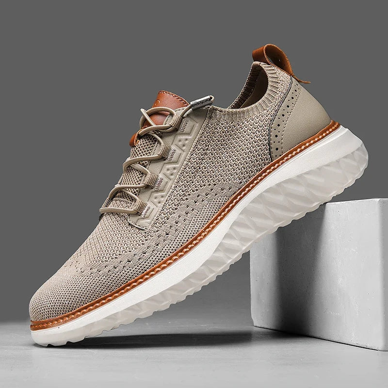 Men's Mesh Sneakers with Cushioned Sole and Leather Trim