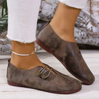 Women's Soft Suede Loafers - Elastic Button Fit