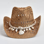 Women's Woven Sun Hat with Shell Accent Band – Open Weave Straw Hat