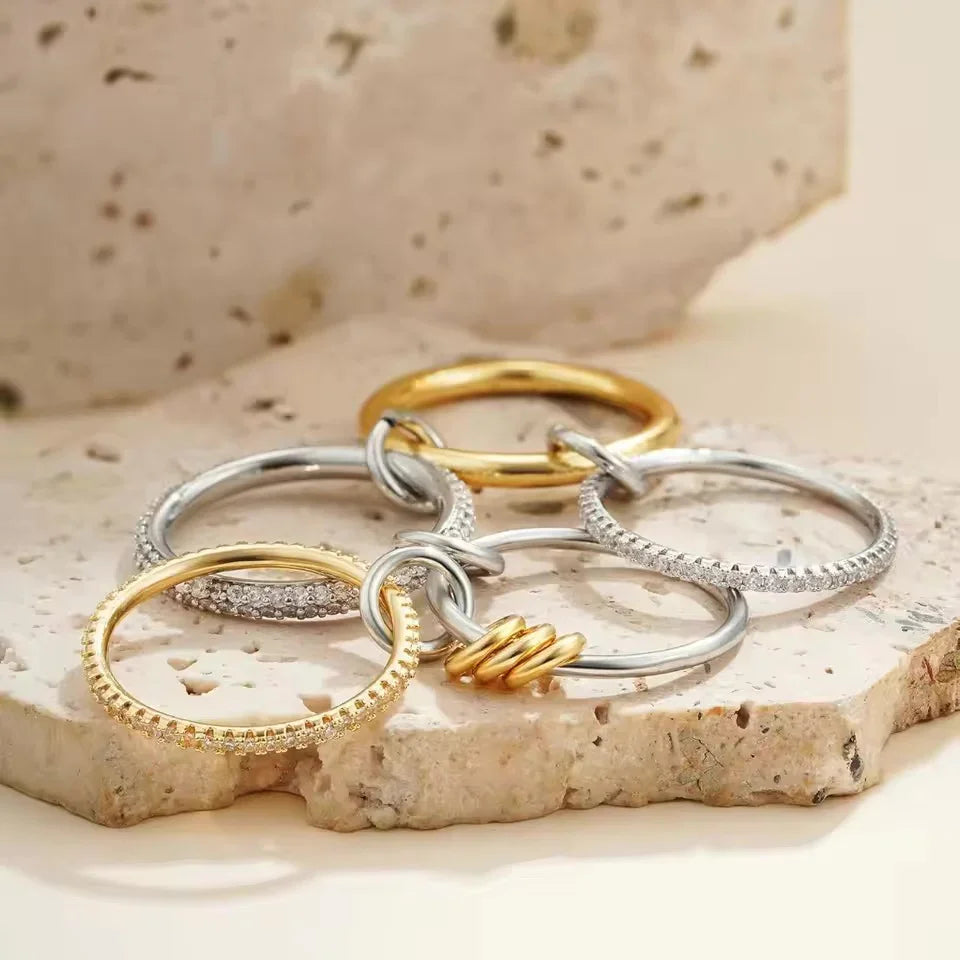 Women's Gold-Plated Stacked Diamond Ring - Sterling Silver