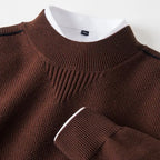 Men's Waffle-Knit Sweater with Ribbed Cuffs and Collar