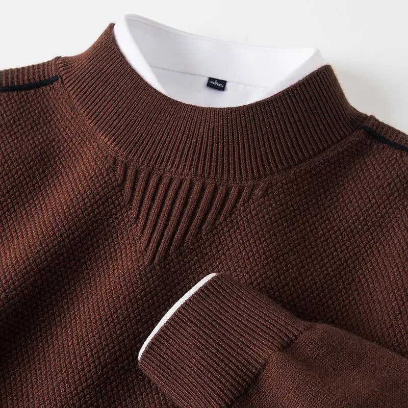 Men's Waffle-Knit Sweater with Ribbed Cuffs and Collar